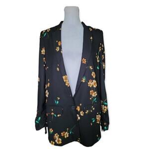 MNG Mango Women's Floral‎ Print Blazer Suit Jacket Black